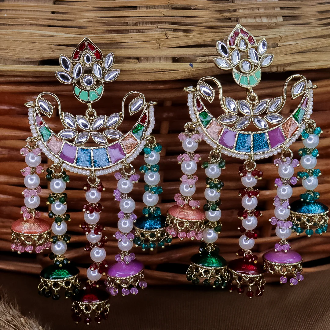 Neha Kundan Chandbali With Pearl Latkans - Image 8