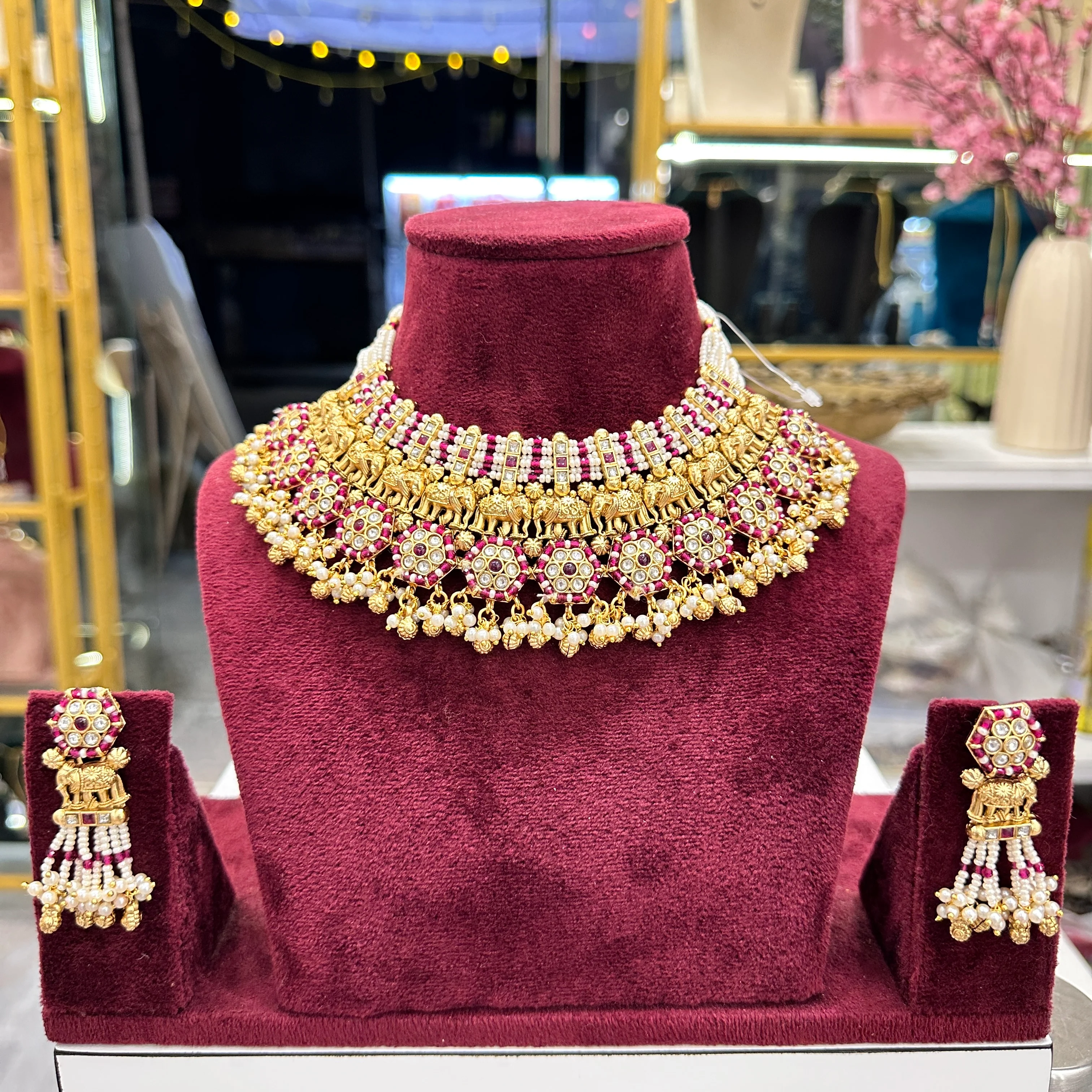 Premium High Gold Polish Elephant Rajwadi Necklace - Rani
