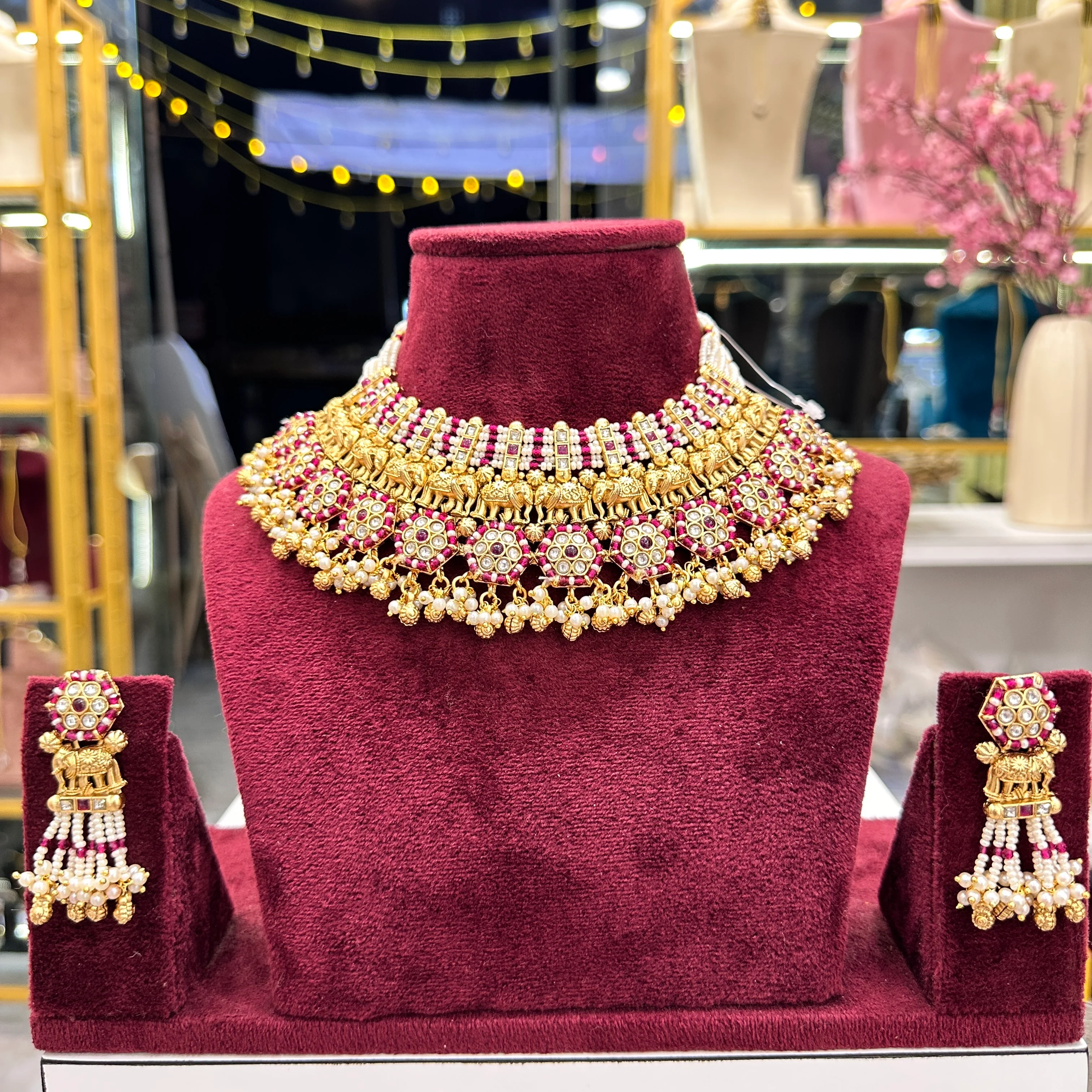 Premium High Gold Polish Elephant Rajwadi Necklace - Rani - Image 2