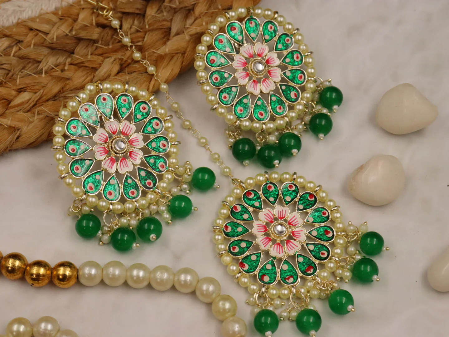Saachi Meenakari Earrings With Teeka Set - Image 3