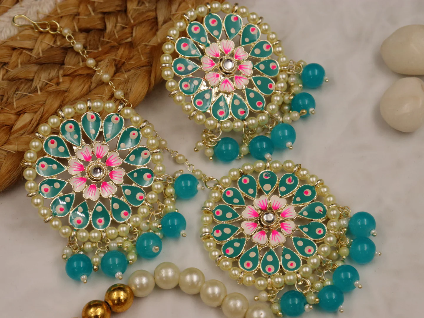 Saachi Meenakari Earrings With Teeka Set - Image 5