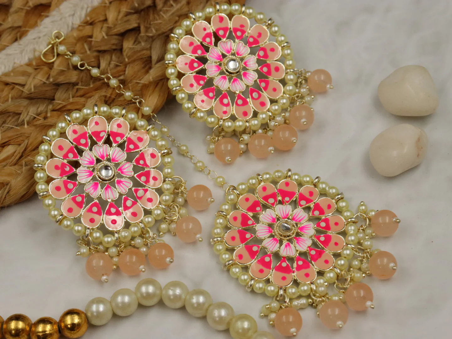 Saachi Meenakari Earrings With Teeka Set - Image 6