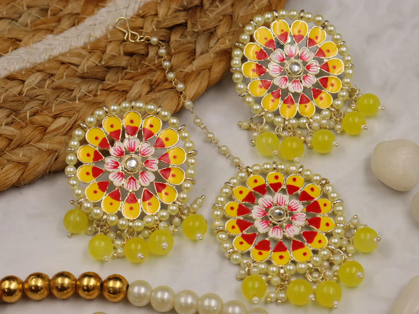 Saachi Meenakari Earrings With Teeka Set - Image 8