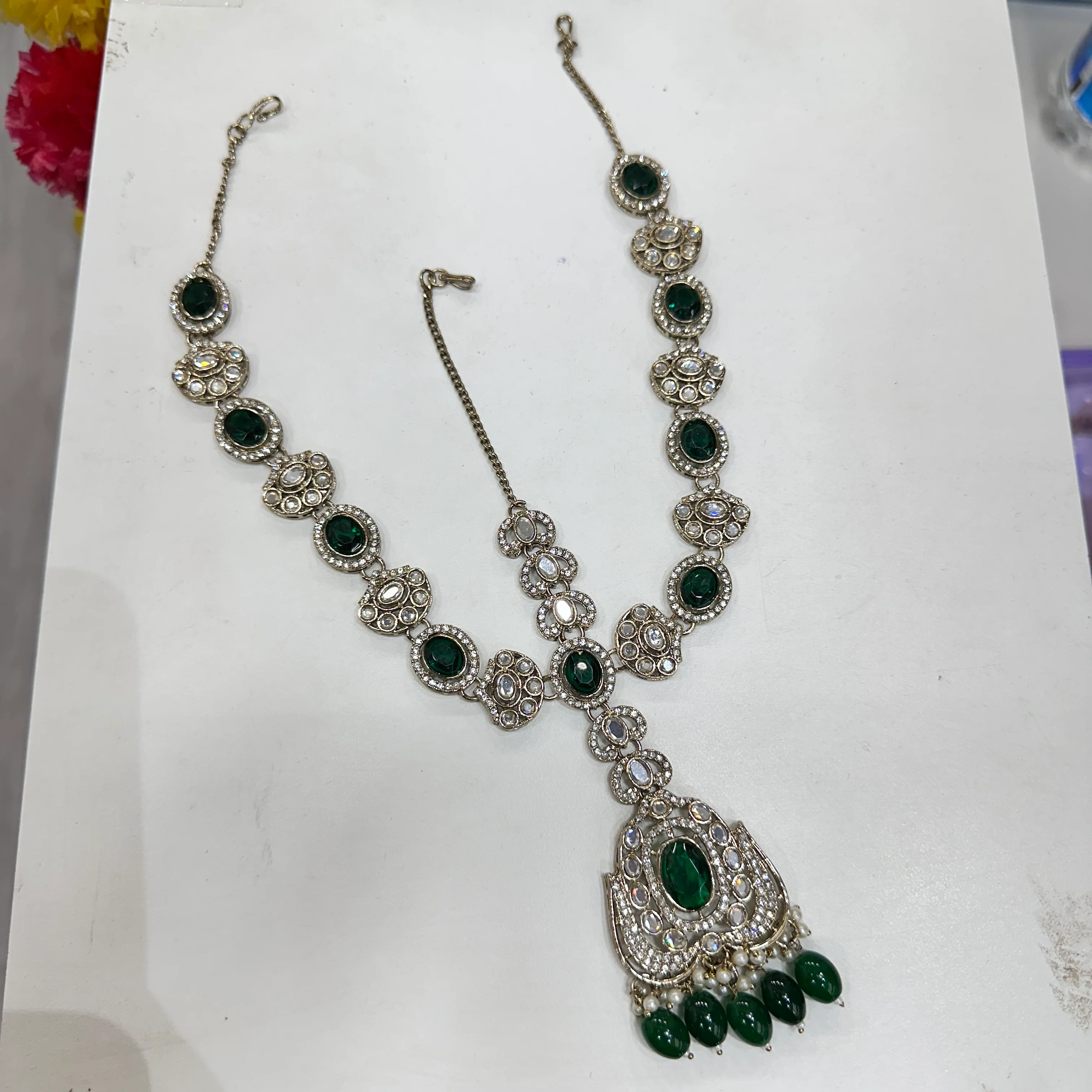 Sangita Semi Bridal Choker Set (Sheeshphool, Nath, Earrings, Necklace) - Image 2