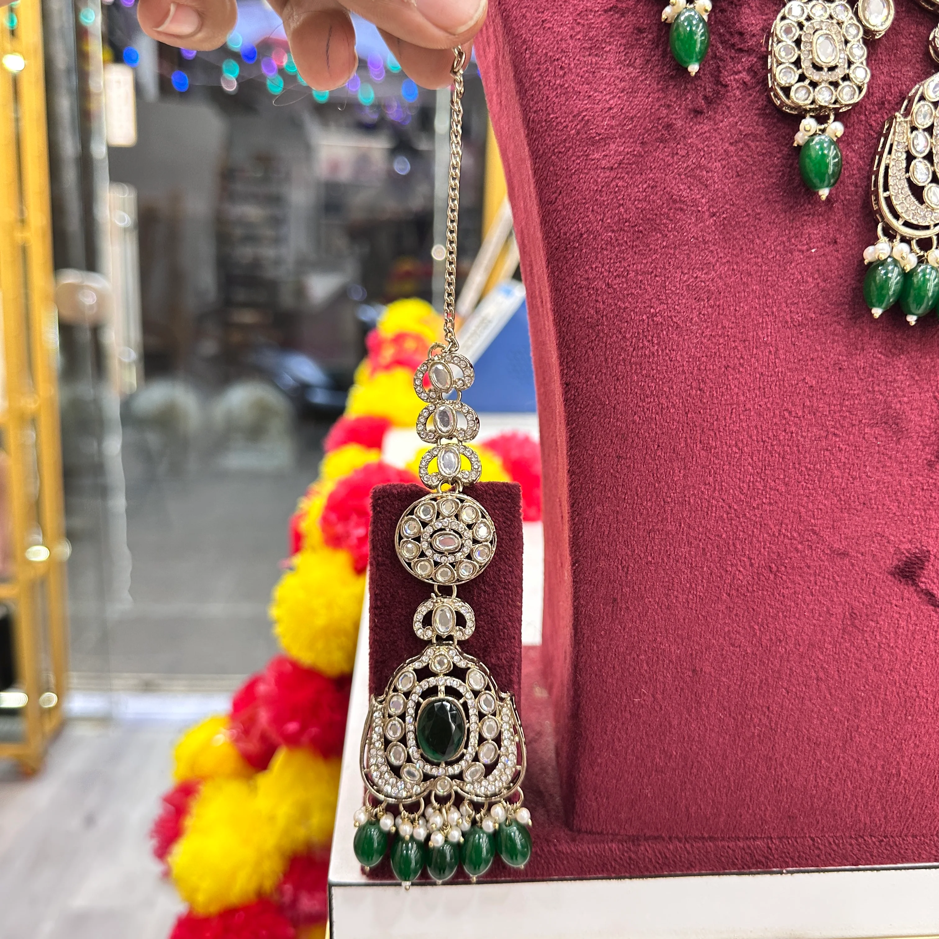 Sangita Semi Bridal Choker Set (Sheeshphool, Nath, Earrings, Necklace) - Image 3