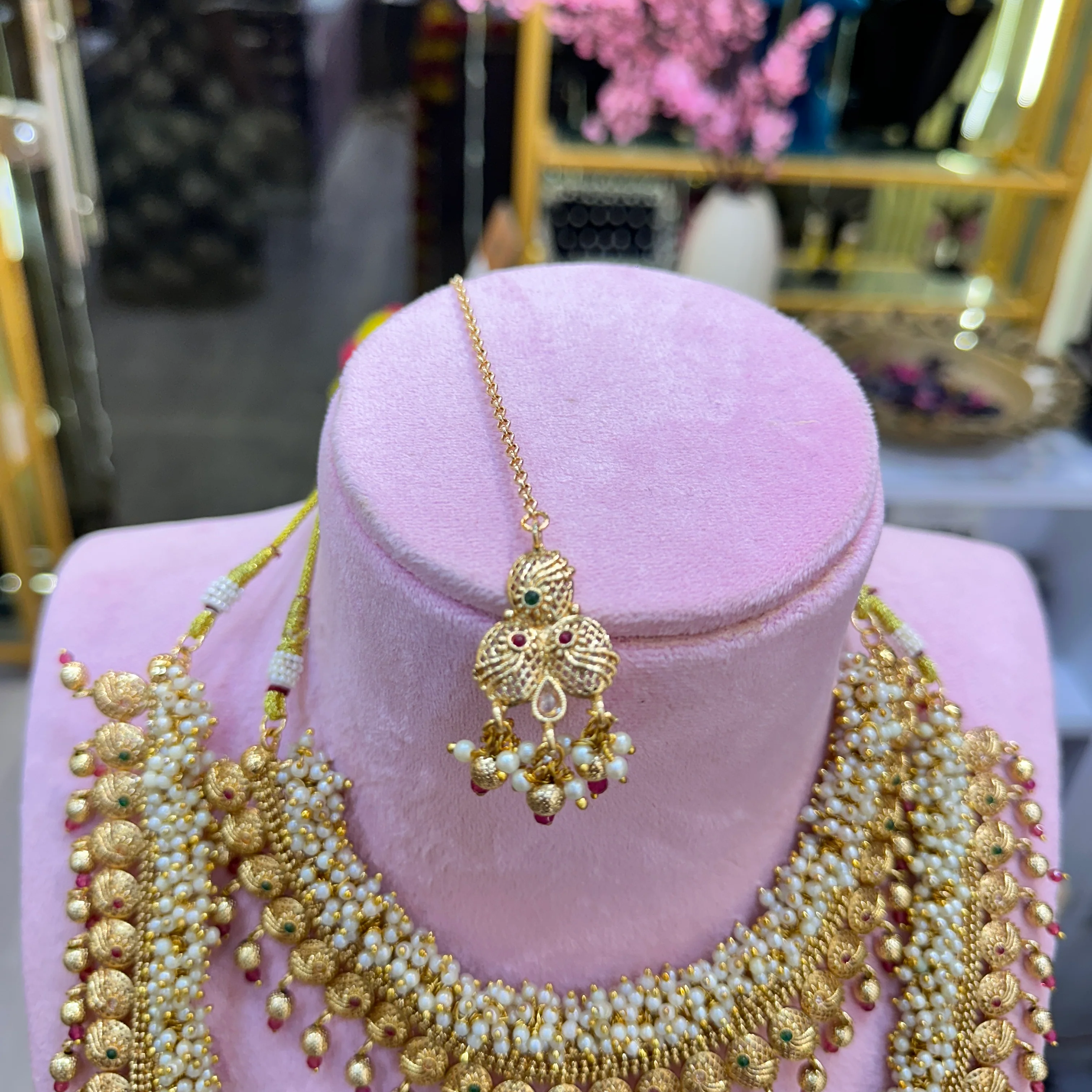 Sonu Maharashtrian Semi Bridal Necklace (2 Necklace, Earrings Maangteeka) - Image 2