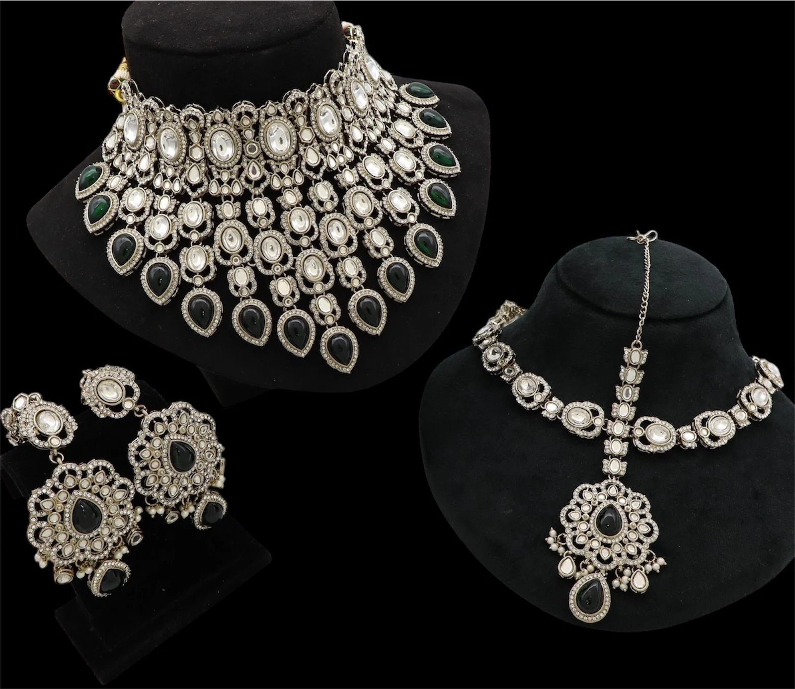 Sufi Semi Bridal Kundan Choker - Dark Green