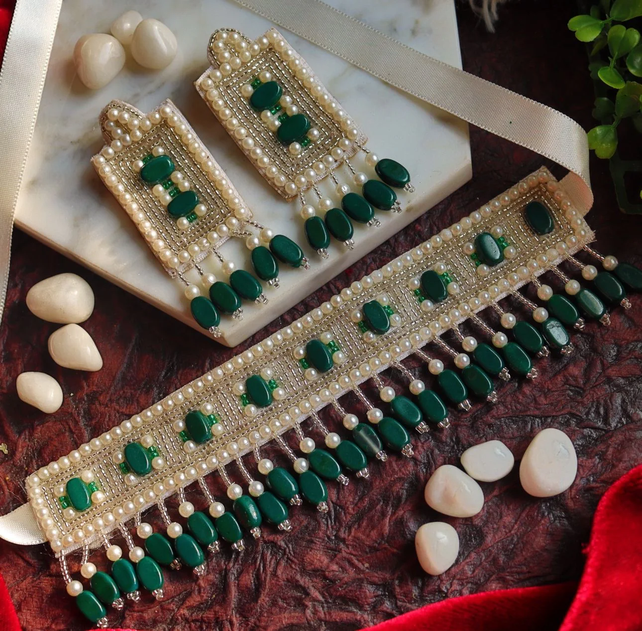 Vanshi Cloth Choker- Green - Image 2