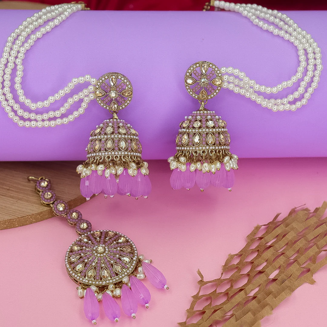 Yema Reverse AD Jhumka With Kaanchain & Teeka - Image 3