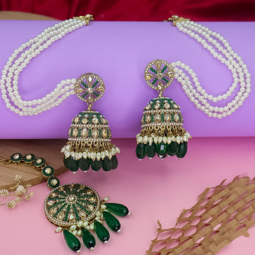 Yema Reverse AD Jhumka With Kaanchain & Teeka - Image 5