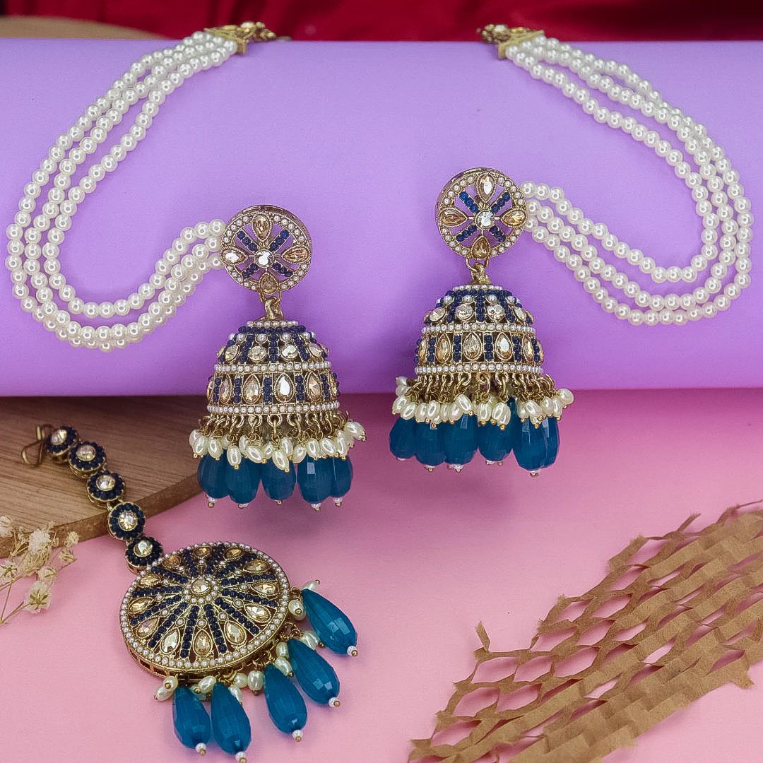 Yema Reverse AD Jhumka With Kaanchain & Teeka - Image 7