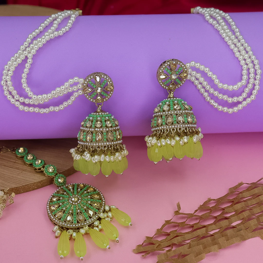 Yema Reverse AD Jhumka With Kaanchain & Teeka - Image 8